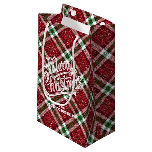 Petit Sac Cadeau Sparkly Merry Christmas Plaid (Devant Angle)
