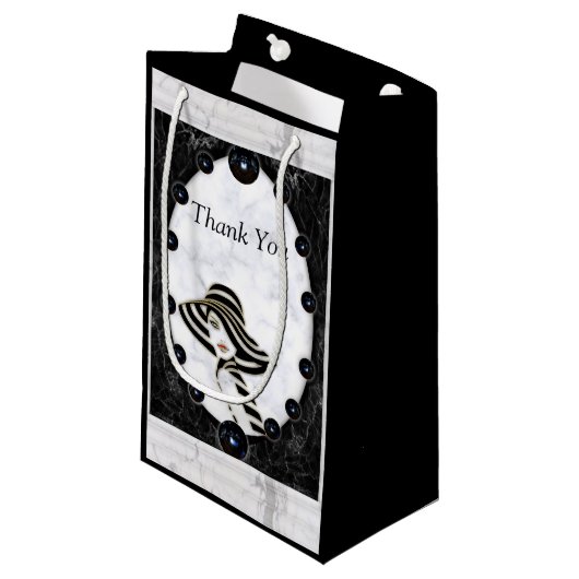 Petit Sac Cadeau Sphères opulentes en marbre blanc et noir (Devant Angle)