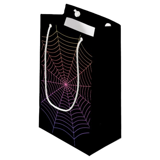 Petit Sac Cadeau Spider web noir violet orange motif Halloween (Devant Angle)