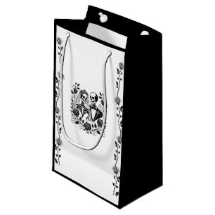 Petit Sac Cadeau Squelette blanc noir Rose Floral Mariage de la vig