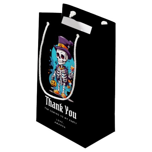 Petit Sac Cadeau Squelette cool dans un haut chapeau Halloween Merc (Dos Angle)