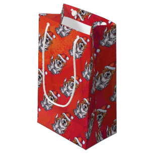 Petit Sac Cadeau St Bernard en Motif Casquette sur rouge