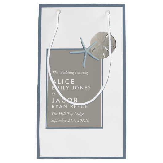 Petit Sac Cadeau Starfish and Sand Dollar - Mariage plage (Devant)