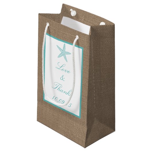 Petit Sac Cadeau Starfish Turquoise Burlap Beach Wedding Collection (Devant Angle)