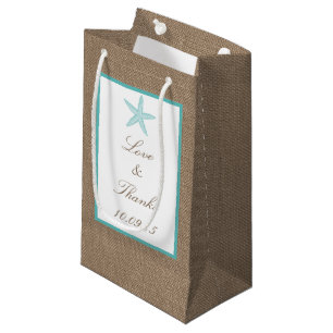 Petit Sac Cadeau Starfish Turquoise Burlap Beach Wedding Collection