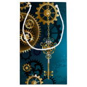 Petit Sac Cadeau Steampunk Arrière - plan turquoise avec Gears (Dos)