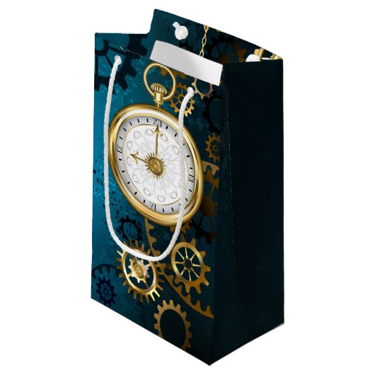 Petit Sac Cadeau Steampunk Arrière - plan turquoise avec Gears (Devant Angle)