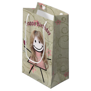 Petit Sac Cadeau Stick Girl Anniversaire Avec Vin Rouge