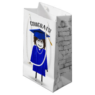 Petit Sac Cadeau Stick Girl Graduate avec Casquette bleu et diplôme