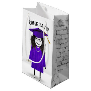 Petit Sac Cadeau Stick Girl Graduate avec Casquette violet et diplô