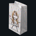 Petit Sac Cadeau Stick Girl with Wine for 40th Birthday<br><div class="desc">Anniversaire fille en bâton avec un verre de vin,  cheveux et lunettes sur un arrière - plan de pois pour 40ème anniversaire.</div>