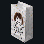 Petit Sac Cadeau Stick Girl with Wine for 50th Birthday<br><div class="desc">Anniversaire fille en bâton avec un verre de vin,  cheveux et lunettes sur un arrière - plan de pois pour 50ème anniversaire. L'âge d'anniversaire peut être modifié.</div>