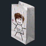 Petit Sac Cadeau Stick Girl with Wine for 70th Birthday<br><div class="desc">Anniversaire fille en bâton avec un verre de vin,  cheveux et lunettes sur un arrière - plan de pois pour 70ème anniversaire. L'âge d'anniversaire peut être modifié.</div>