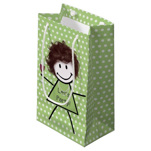 Petit Sac Cadeau Stick Party Girl sur Pois (Devant Angle)
