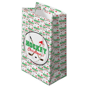 Petit Sac Cadeau Sticks de hockey de Noël et Santa Hat