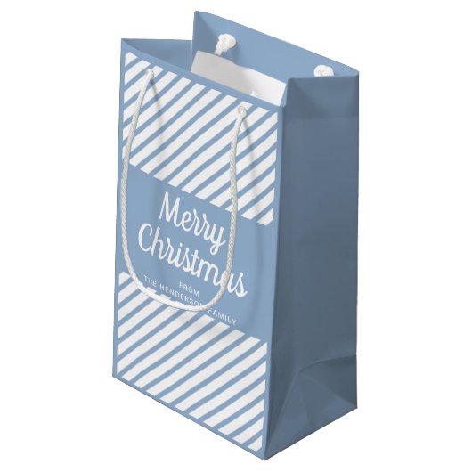 Petit Sac Cadeau Style Blue Stripes Script Joyeux Noël (Dos Angle)