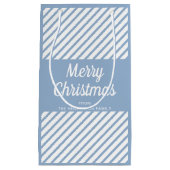 Petit Sac Cadeau Style Blue Stripes Script Joyeux Noël (Devant)
