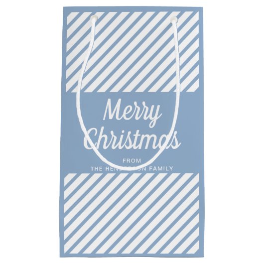 Petit Sac Cadeau Style Blue Stripes Script Joyeux Noël (Devant)