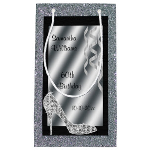 Petit Sac Cadeau Stylet scintillant argenté et anniversaire de