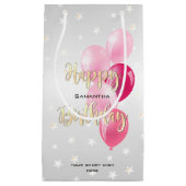 Petit Sac Cadeau Stylish Starry Joyeux anniversaire et ballons rose (Devant)