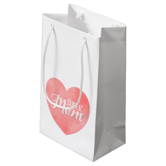Petit Sac Cadeau Super Maman texte dans le coeur rose peint (Dos Angle)