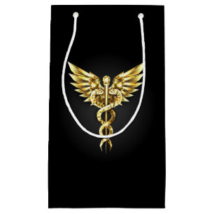 Petit Sac Cadeau Symbole Polygonal Or Caduceus