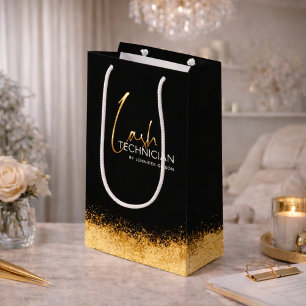 Petit Sac Cadeau Technicienne de cils glamour noir et or