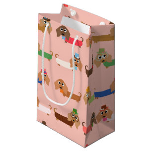 Petit Sac Cadeau Teckels sur le rose