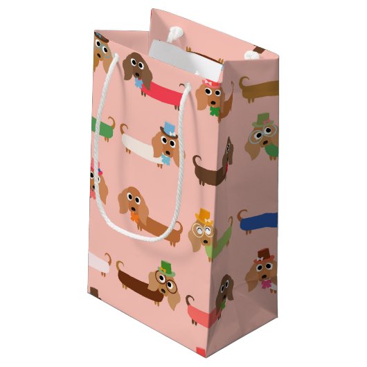 Petit Sac Cadeau Teckels sur le rose (Dos Angle)