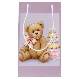 Petit Sac Cadeau Teddy avec un gâteau rose, par Natasha Us