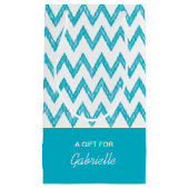 Petit Sac Cadeau Tendance Crayon Turquoise Chevron Zigzags Avec Nom (Devant)