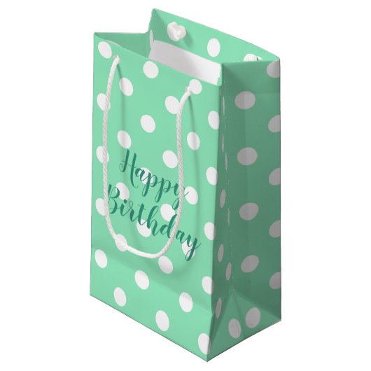 Petit Sac Cadeau Tendance Mint Green Pois Rustique Joyeux anniversa (Devant Angle)