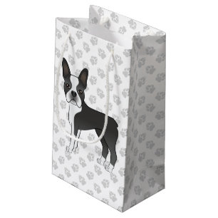 Petit Sac Cadeau Teriers de Boston en noir et blanc, dessin animé d