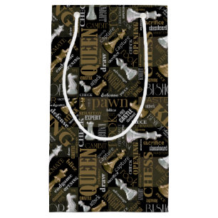 Petit Sac Cadeau Termes et pièces d'échecs Argent et Or ID784