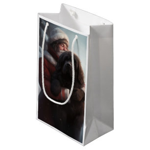 Petit Sac Cadeau Terre-Neuve avec Noël Festif du Père Noël