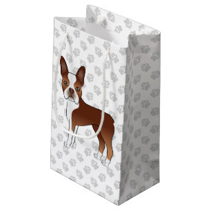 Petit Sac Cadeau Térrier de Boston rouge et blanc Dessin animé Chie