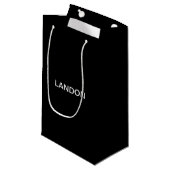 Petit Sac Cadeau Texte éditable moderne | Noir & Blanc (Devant Angle)