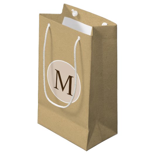 Petit Sac Cadeau Texture Brown de papier d'emballage de monogramme (Devant Angle)