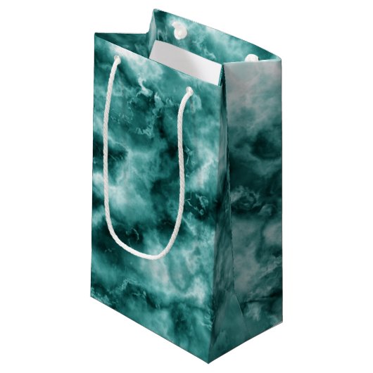 Petit Sac Cadeau Texture de marbre vert-foncé (Devant Angle)