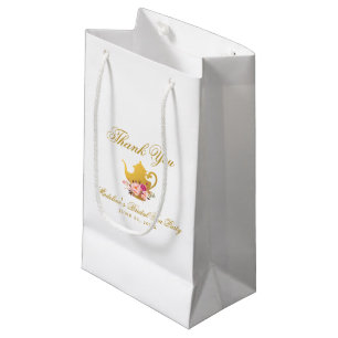 Petit Sac Cadeau Thé rose floral de Fête de la mariée d'or