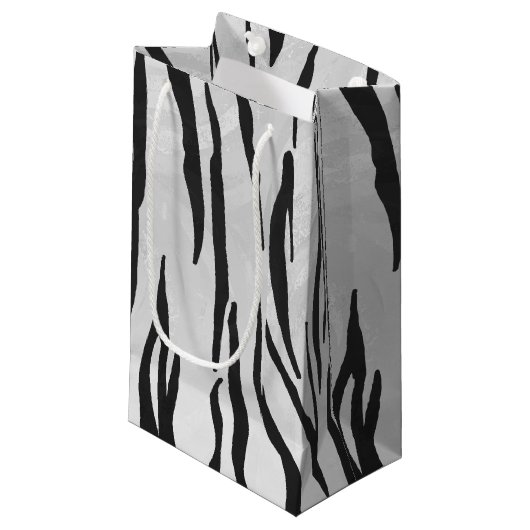 Petit Sac Cadeau Tiger noir et blanc (Devant Angle)
