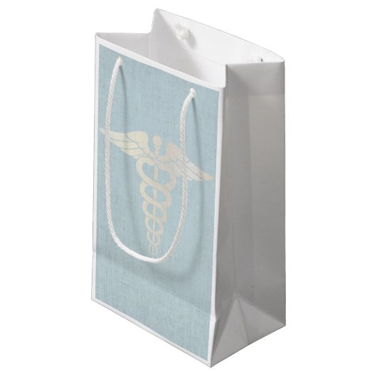 Petit Sac Cadeau Toile bleue chique de symbole Médicale de caducée (Devant Angle)