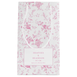 Petit Sac Cadeau Toile Classique Floral Vintage Rose Mariage