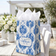 Toile de Jouy Bleue Française Motif Nom Monogramme