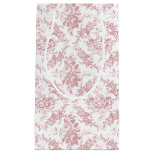 Petit Sac Cadeau Toile floral rose et blanc gravé élégant
