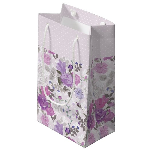 PETIT SAC CADEAU TONS DE FLEURS DE PURPLE & LAVENDER (Devant Angle)