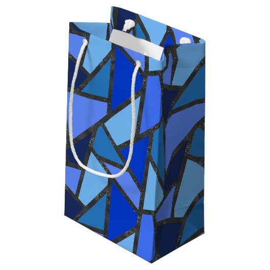 Petit Sac Cadeau Tons de motif en vitrail bleu (Dos Angle)