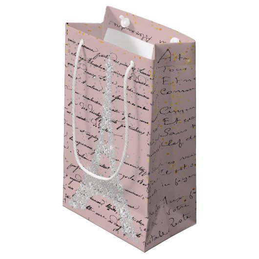 Petit Sac Cadeau Touche d'Argent 2 Tour Eiffel (Devant Angle)