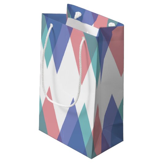Petit Sac Cadeau Triangles bleu et corail (Dos Angle)