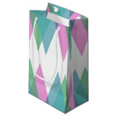 Petit Sac Cadeau Triangles roses et verts (Devant Angle)
